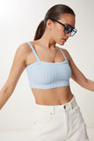 Gök Mavi Askılı Esnek Yazlık Triko Crop Bluz NS00436