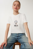 Kemik Şık Taşlı Armalı Pamuklu Örme T-Shirt CR00473