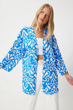 Canlı Mavi Desenli Viskon Kimono EN00615