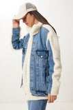 Kemik Mavi Denim Detaylı Peluş Ceket Mont DD01368