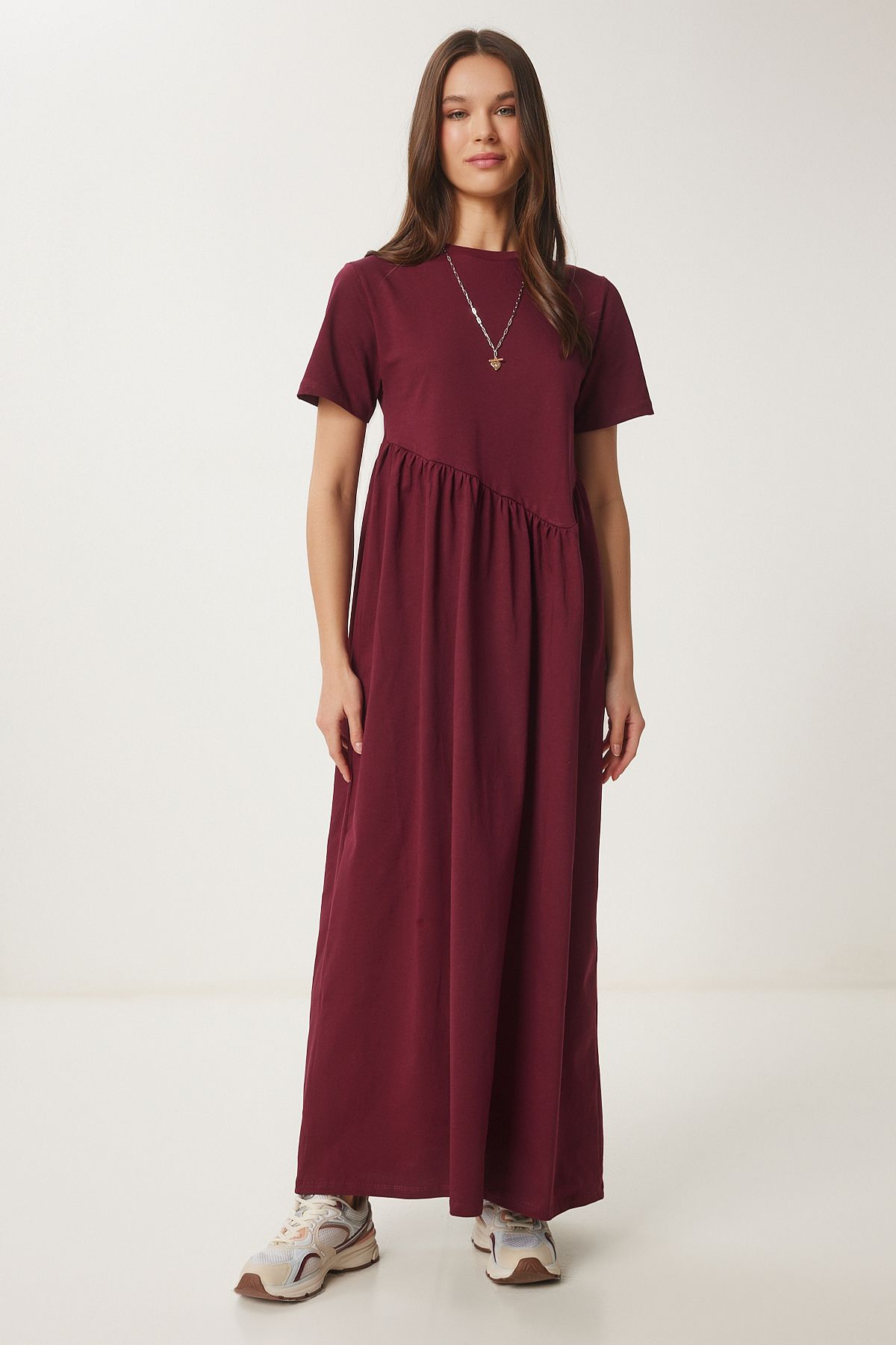 Bordo Oversize Yazlık Örme Elbise DZ00122