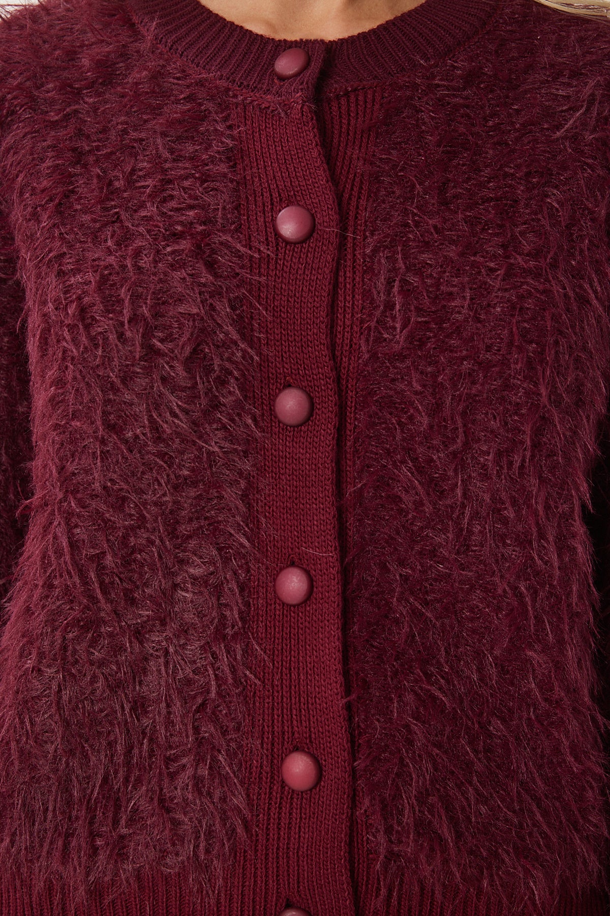 Bordo Yumuşak Sakallı Triko Hırka MX00180