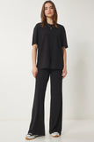 Siyah Oversize Örme T-Shirt Pantolon Takım FN03452