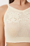 Krem Askılı Ajurlu Yazlık Crop Triko Bluz NS00429