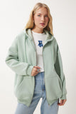 Su Yeşili Kapüşonlu Fermuarlı Oversize Sweatshirt UB00124