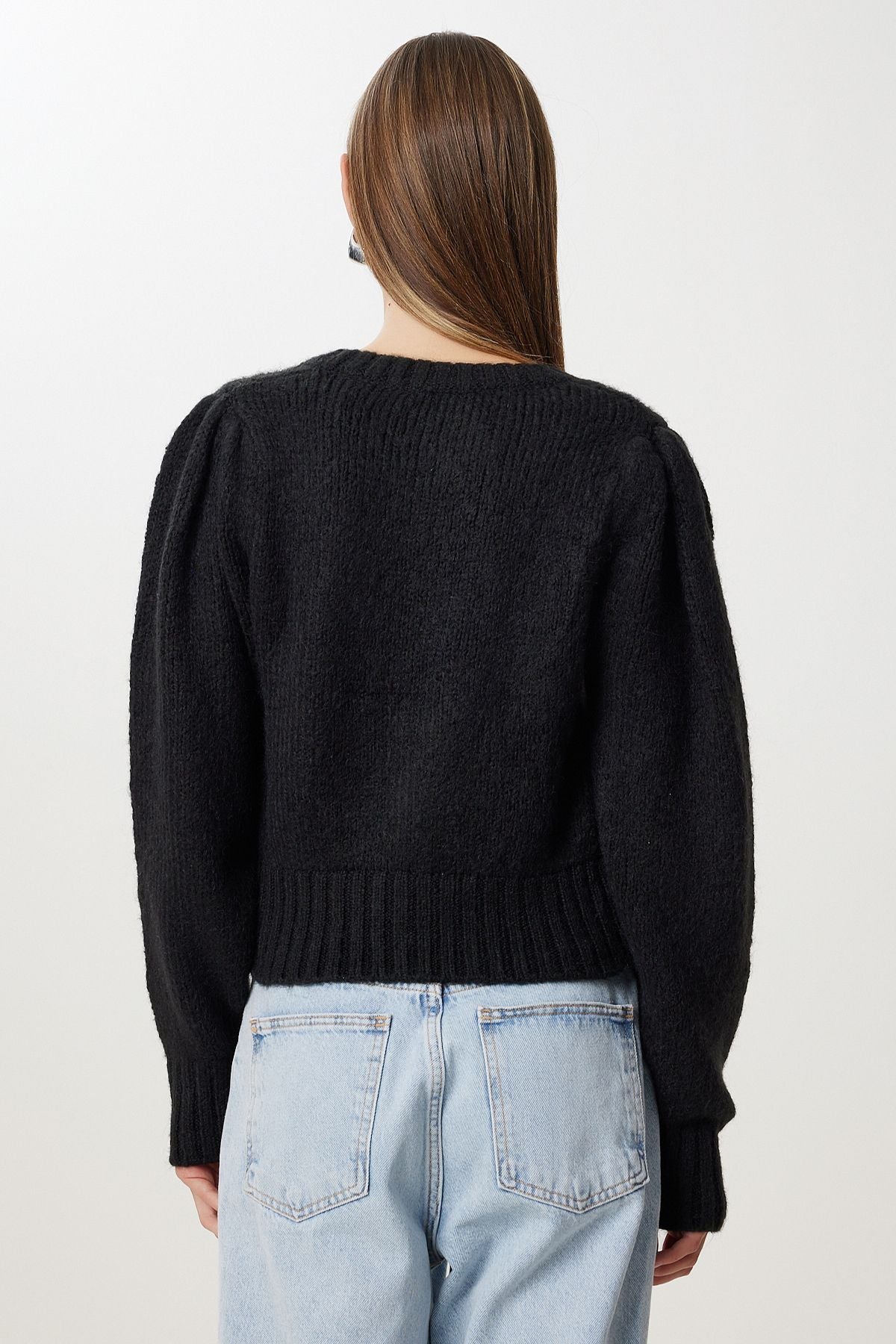 Siyah Bolero Görünümlü Crop Triko Kazak NV00084