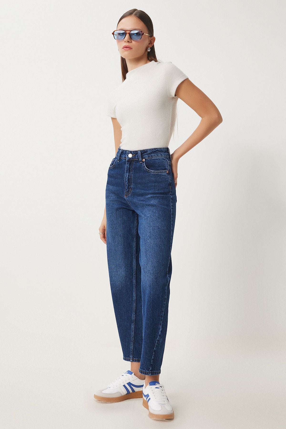 Koyu Mavi Yüksek Bel Baggy Jean UT00022