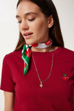 Bordo Kirazlı Nakış İşlemeli İnterlok T-Shirt BF00103