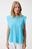 Canlı Mavi Vatkalı Kolsuz Örme T-Shirt HY00015