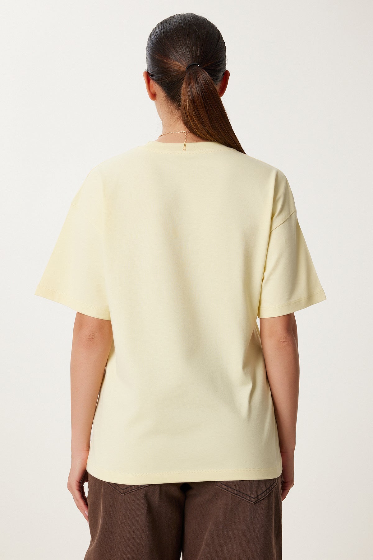 Sarı Baskılı Oversize Pamuklu Örme T-Shirt CR00508