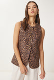 Camel Siyah Leopar Desenli Nubuk Yelek FN03444