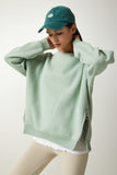 Su Yeşili Fermuar Detaylı Şardonlu Örme Sweatshirt UB00148