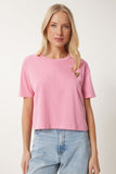 Pembe Kalp Baskılı Pamuklu Kısa Örme T-Shirt AN00224