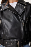 Siyah Kemerli Crop Suni Deri Ceket GZ00003