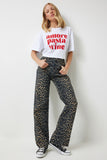 Siyah Kahverengi Leopar Desenli Straight Jeans UT00012