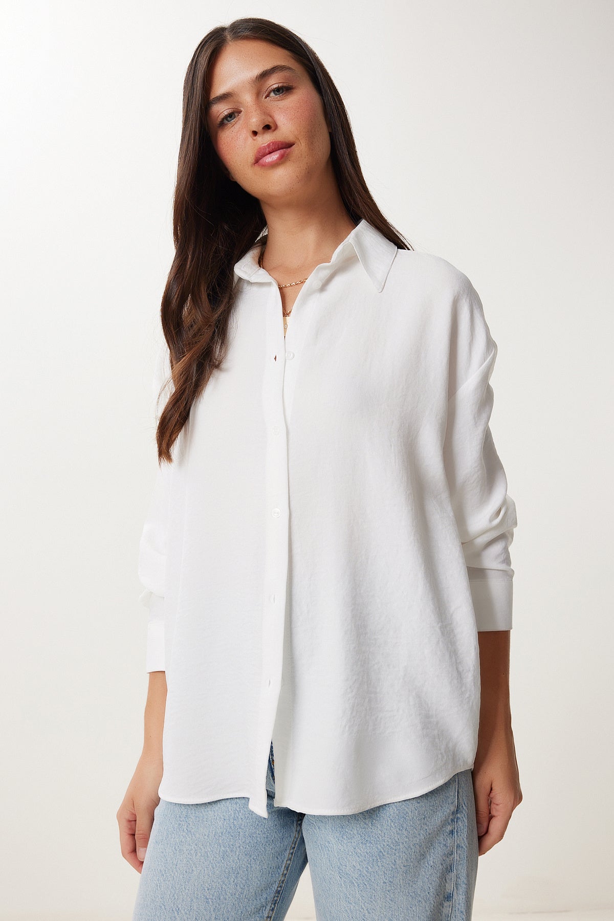 Ekru Oversize Keten Gömlek PB00052