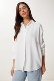Ekru Oversize Keten Gömlek PB00052