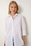 Beyaz Taş Detaylı Poplin Gömlek DP00256