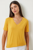 Sarı V Yaka Basic Viskon Örme T-Shirt EN00613