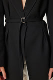 Siyah Vatkalı Kemerli Blazer Dokuma Ceket KT00023