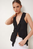 Siyah Fırfırlı Transparan Örme Bluz UB00380