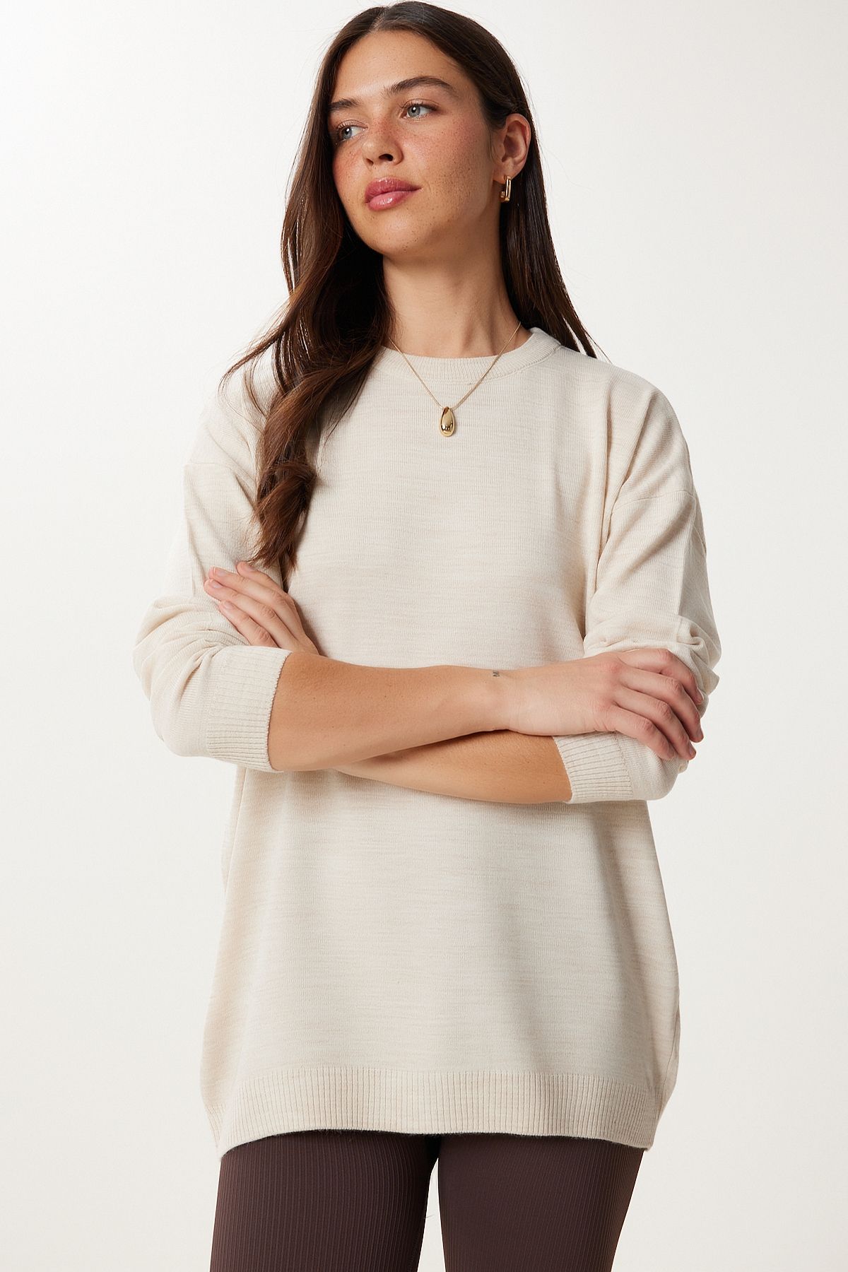 Bej Bisiklet Yaka Basic Kazak BV00077