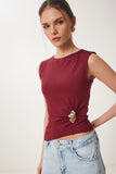 Bordo Gold Tokalı Sandy Örme Bluz KH00098