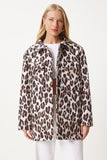 Siyah Bej Leopar Desenli Şişme Mont NT00432