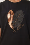 Siyah Taş Detaylı Baskılı Örme T-Shirt BW00004