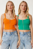 Yeşil Oranj Fermuarlı Fitilli Esnek 2’Li Takım Crop Örme Bluz MX00190