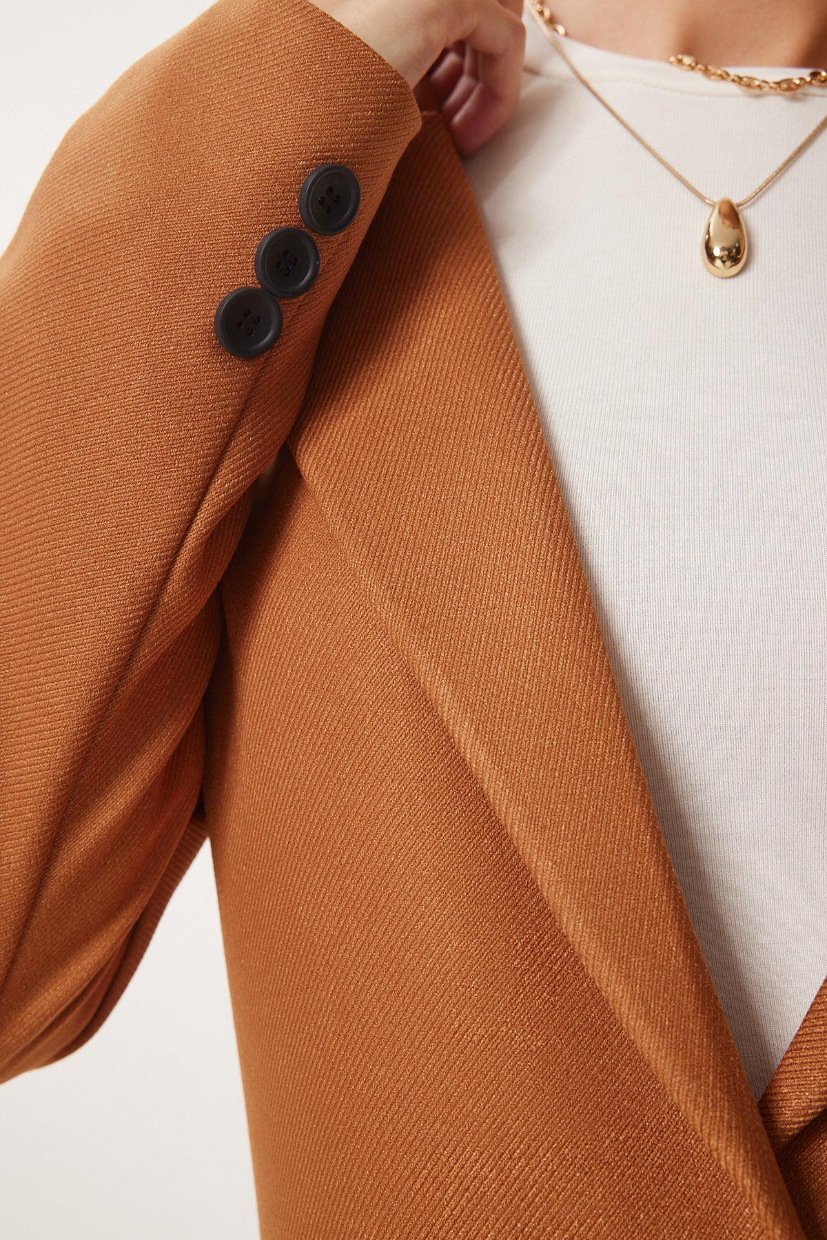 Taba Vatkalı Dokuma Blazer Ceket HL00005