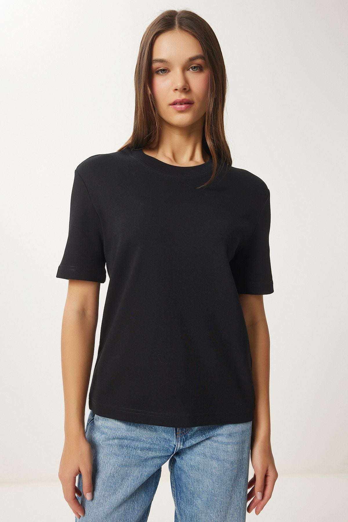 Siyah Gri Melanj 2'Li Paket Pamuklu Basic Örme T-Shirt AG00002