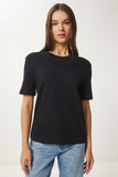 Siyah Gri Melanj 2'Li Paket Pamuklu Basic Örme T-Shirt AG00002