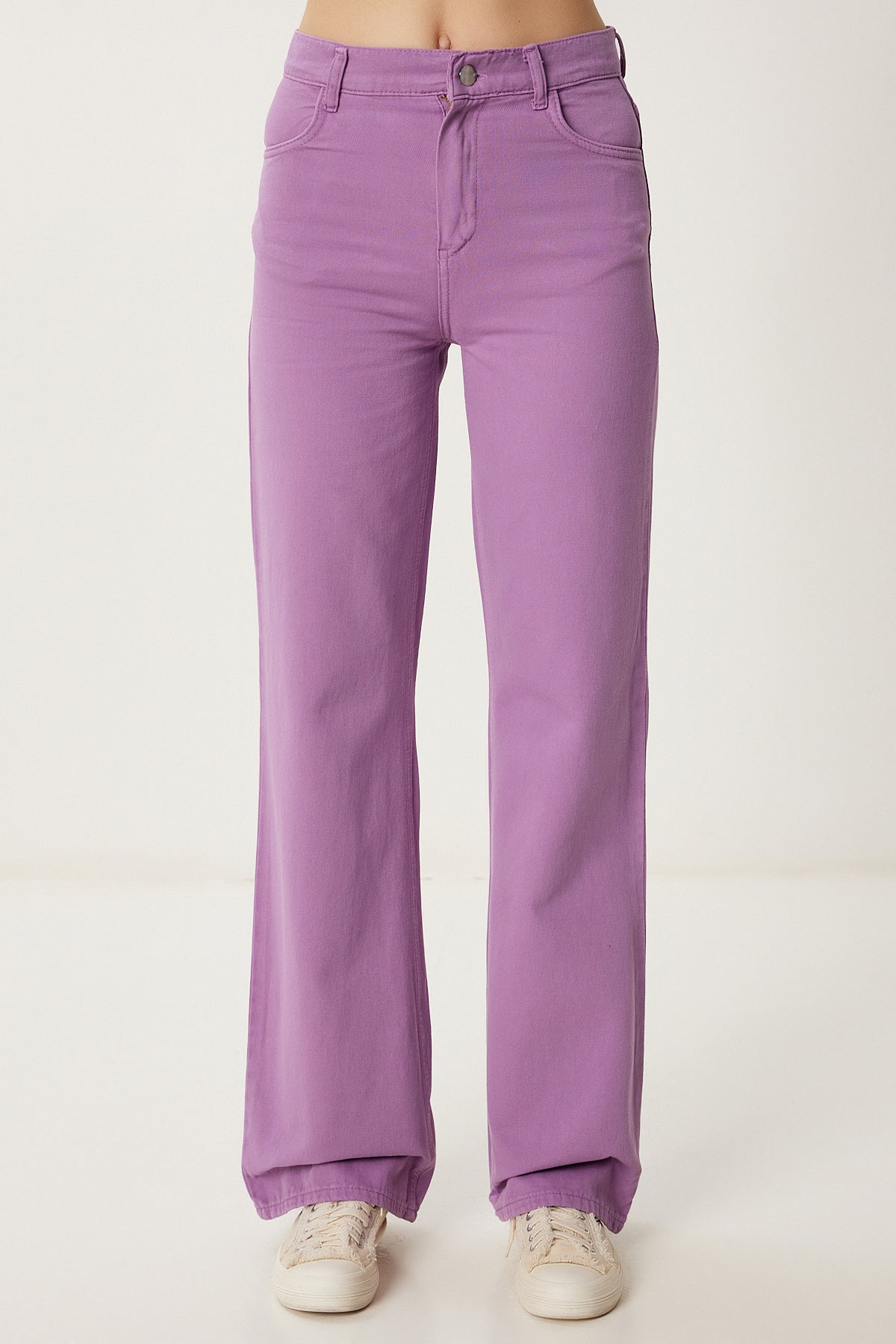 Lila Geniş Paça Cepli Gabardin Pantolon WF00123
