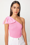 Pembe Fiyonklu Tek Omuz Triko Bluz PF00075