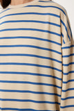 Krem Mavi Çizgili Oversize Örme Sweatshirt ZV00339