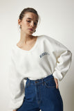 Ekru V Yaka Oversize Crop Örme Sweatshirt MC00239