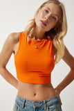 Oranj Halter Yaka Crop Örme Bluz OW00039
