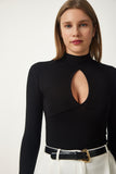 Siyah Cut Out Detaylı Viskon Örme Bluz RX00039
