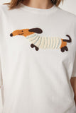 Ekru Nakışlı Pamuklu Oversize Örme T-Shirt CR00457