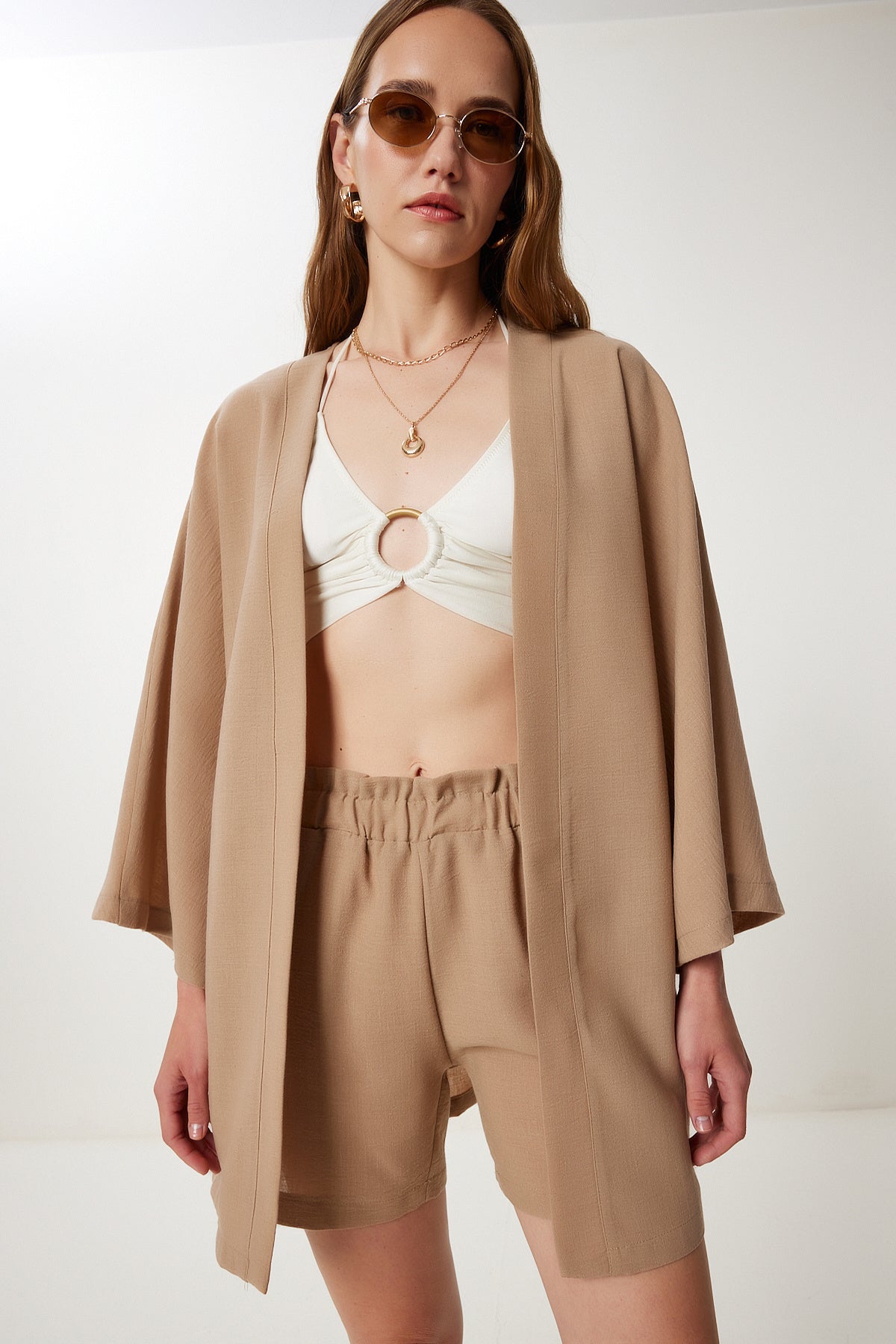 Vizon Keten Kimono Şort Takım WF00105