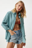Koyu Su Yeşili Oversize Uzun Basic Gömlek  DD00842