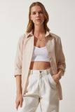 Krem Oversize Uzun Basic Gömlek DD00842