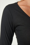 Siyah Krem V Yaka 2'Li Paket Crop Örme Bluz UB00202