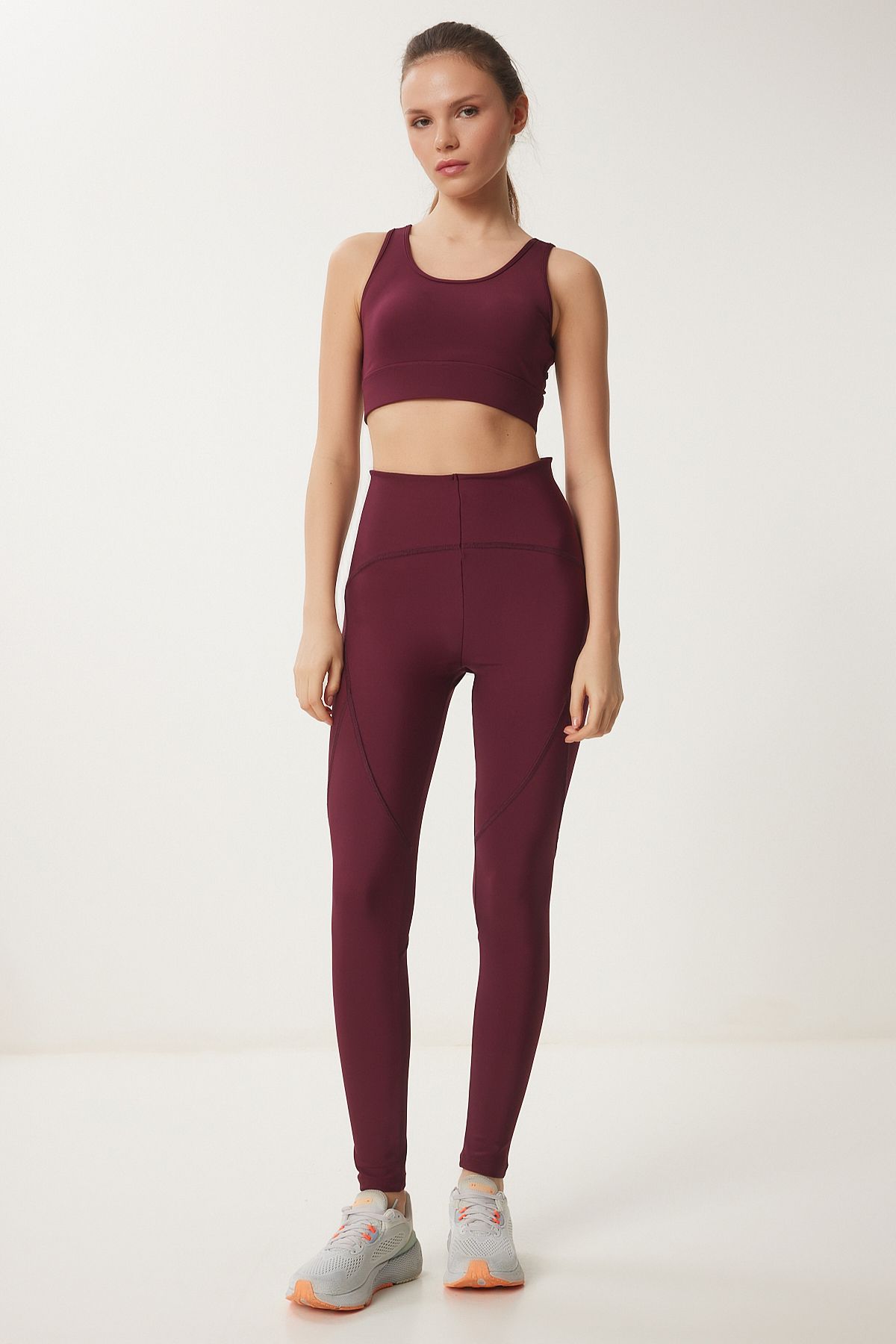 Bordo Toparlayıcı Örme Spor Tayt VX00006