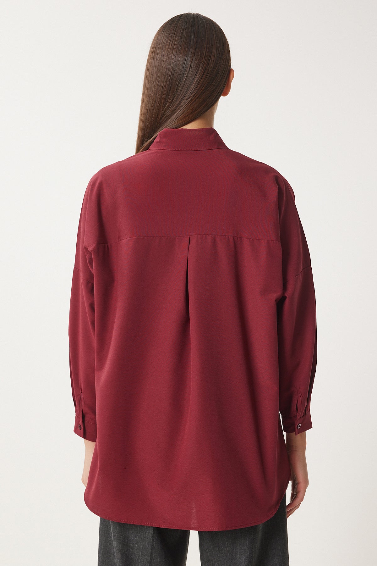 Bordo Oversize Uzun Basic Gömlek  DD00842