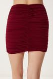 Bordo Büzgülü Esnek Mini Örme Etek WF00131