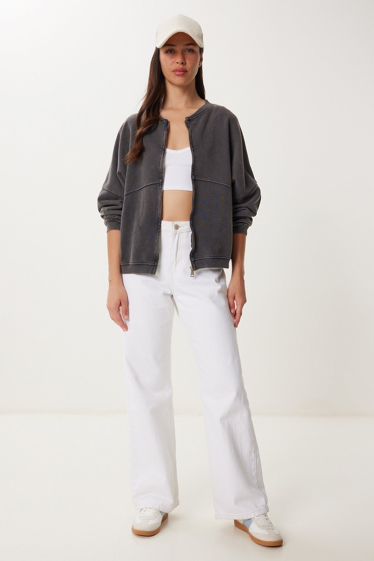 Antrasit Yıkamalı Oversize Örme Sweatshirt UB00409