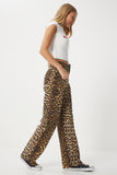 Siyah Bej Leopar Desenli Straight Jeans RH00029