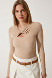 Bisküvi Cut Out Detaylı Fitilli Örme Bluz SF00005